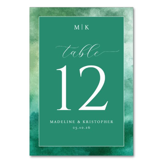 Elegant groen watercolor tafelnummer (Voorkant)