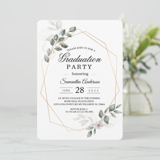 Elegant groen Waterverf blad Lijst Afstuderen Kaart (Staand voorkant)