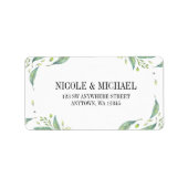 Elegant Groen Waterverf Bladblad Krans Etiket (Voorkant)