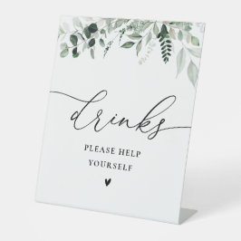 Elegant groen waterverf Bloemen drinken Teken Reclamebord Met Voetstuk