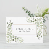 Elegant groen Waterverf bruiloft Bedankkaart (Staand voorkant)