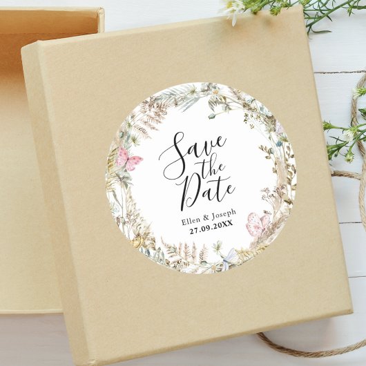 Elegant groen Waterverf bruiloft Save the Date Ronde Sticker