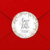 Elegant groen Waterverf bruiloft Save the Date Ronde Sticker