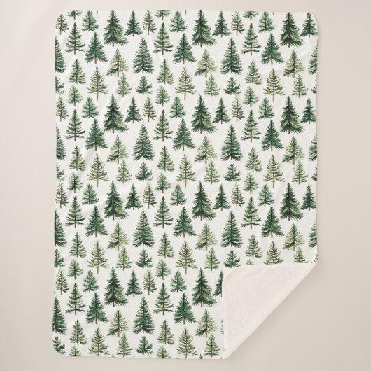 Elegant groen Waterverf dennenboompatroon Sherpa Deken (Voorkant)