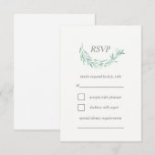 Elegant groen Waterverf krans bruiloft RSVP Kaartje (Voorkant / Achterkant)