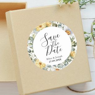 Elegant groen Wildflower bruiloft Save the Date Ronde Sticker