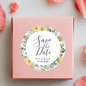 Elegant groen Wildflower bruiloft Save the Date Ronde Sticker