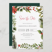 Elegant groen winter Herfst bloemenbruiloft Save The Date (Voorkant / Achterkant)