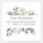 Elegant groen winter | Retouradres vakantie Vierkante Sticker (Voorkant)