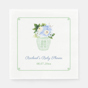 Elegant Groen Wit Bloemen Baby shower Party Servet