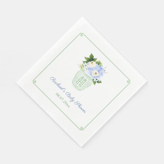 Elegant Groen Wit Bloemen Baby shower Party Servet (Hoek)