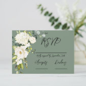 Elegant groen wit bloemmotief RSVP kaartje (Staand voorkant)