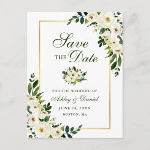 Elegant groen wit bloemmotief save the date aankondigingskaart