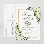 Elegant groen wit bloemmotief save the date aankondigingskaart (Voorkant / Achterkant)