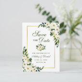 Elegant groen wit bloemmotief save the date aankondigingskaart (Staand voorkant)