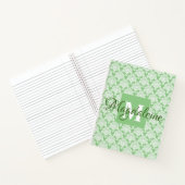 Elegant Groen Wit Damast Naam & Initiaal Notitieboek (Binnen)