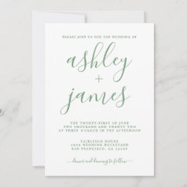 Elegant groen-wit kalligrafie bruiloft kaart