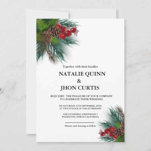 Elegant groen wit kerstfeest winter bruiloft kaart (Voorkant)