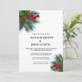 Elegant groen wit kerstfeest winter bruiloft kaart (Staand voorkant)