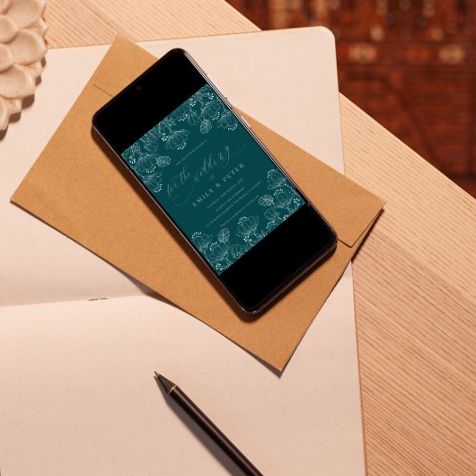 Elegant groen wit minimalistische lijn bloemenbrui kaart