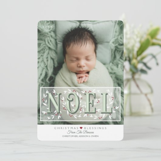 Elegant Groen Wit Overlay Foto Kerst Kaart (Staand voorkant)