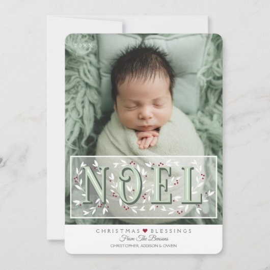 Elegant Groen Wit Overlay Foto Kerst Kaart (Voorkant)