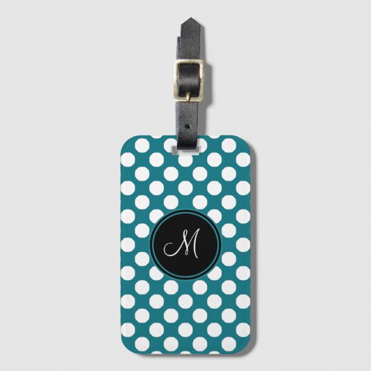 Elegant groen wit polka dot monogram patroon bagagelabel (Voorkant (verticaal))