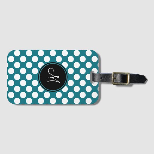 Elegant groen wit polka dot monogram patroon bagagelabel (Voorkant (horizontaal))