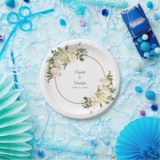 Elegant groen wit rose bloemengoud Lijst Papieren Bordje (Feest)