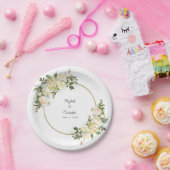 Elegant groen wit rose bloemengoud Lijst Papieren Bordje (Feest)