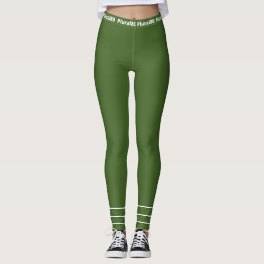 Elegant groen wit werkstuk leggings (Voorkant)