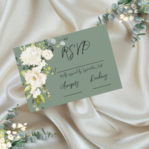 Elegant Groen Witte Bloem  RSVP Kaartje