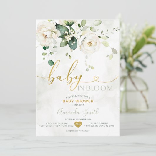 Elegant groen witte bloemen Baby in bloei Kaart (Staand voorkant)