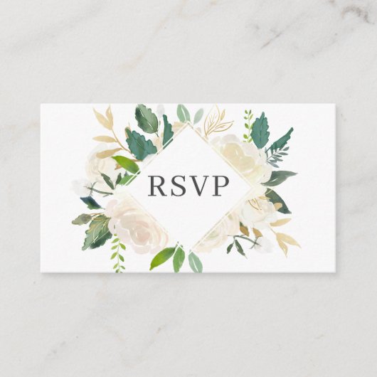 Elegant groen witte bloemen bruiloft RSVP Informatiekaartje (Voorkant)