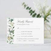 Elegant groen witte bloemen maaltijdkeuze bruiloft RSVP kaartje (Staand voorkant)
