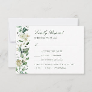 Elegant groen witte bloemen maaltijdkeuze bruiloft RSVP kaartje