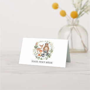 Elegant groen Woodland Baby Dieren Verjaardag Plaatskaartje