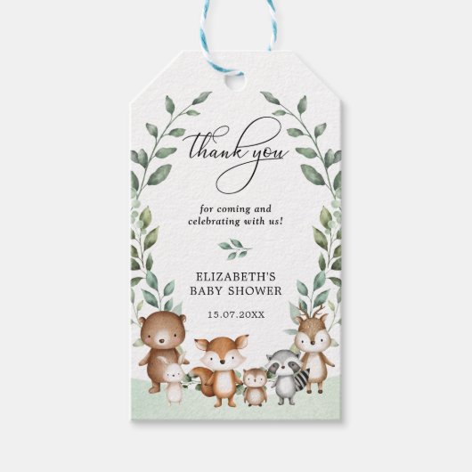 Elegant groen Woodland Forest Baby shower Favor Cadeaulabel (Voorkant)