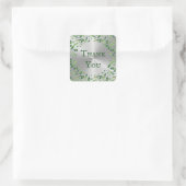Elegant Groen Zilver Waterverf Bloemen Dank u Vierkante Sticker (Tas)