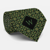 Elegant Groen & Zwart Arabesk Monogram Stropdas (Opgerold)