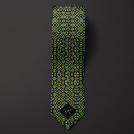 Elegant Groen & Zwart Arabesk Monogram Stropdas