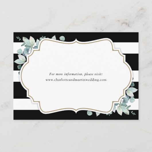 Elegant groen zwart en wit bruiloft details informatiekaartje (Achterkant)