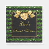 Elegant Groen Zwart Glitter Goud Roos Sweet 16 Servet (Voorkant)