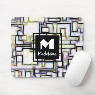 Elegant Groen Zwart Modern Vierkant Trendy Monogra Muismat