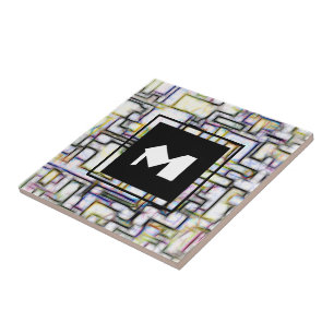 Elegant Groen Zwart Modern Vierkant Trendy Monogra Tegeltje