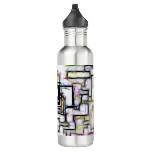 Elegant Groen Zwart Modern Vierkant Trendy Monogra Waterfles (Rechts)