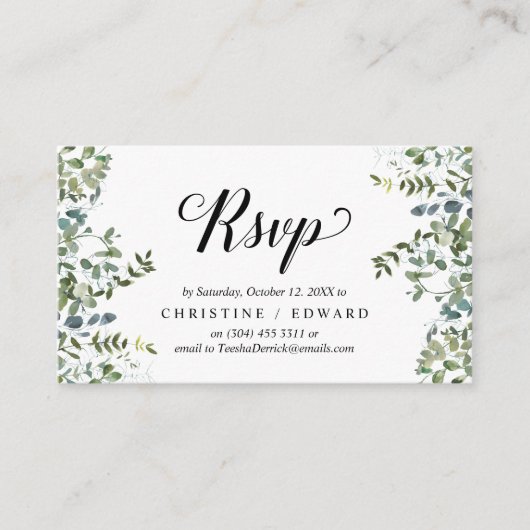 Elegant groen, zwart script, RSVP reageren Informatiekaartje (Voorkant)