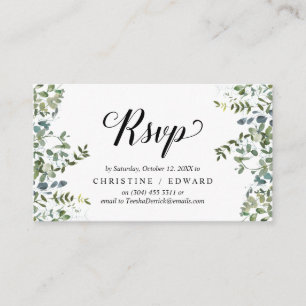 Elegant groen, zwart script, RSVP reageren Informatiekaartje