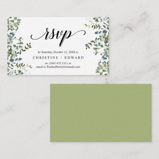 Elegant groen, zwart script, RSVP reageren Informatiekaartje (Voorkant / Achterkant)