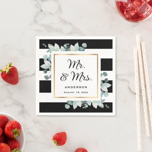 Elegant groen zwart-wit bruiloft servet (Insitu)